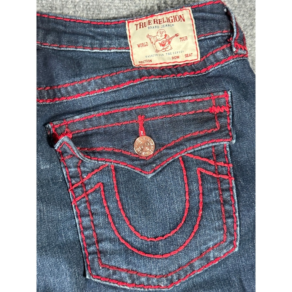 True Religion Jennie Curvy Mid Rise Super Skinny Jeans Dark Wash Red Stitch 33 - Picture 5 of 9